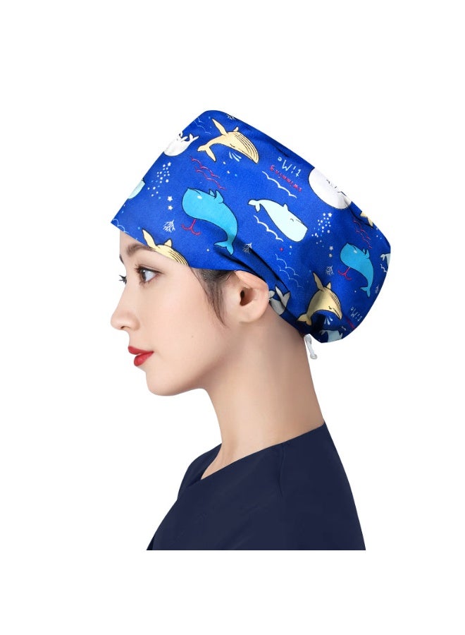 NIBEMINENT Women's Long Hair Nursing Cap Cotton Adjustable Medical Hospital Surgical Cap Unisex Anesthesiologist Nurse Working Scrub Caps