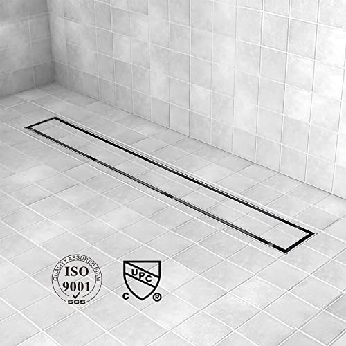 Elefloom Linear Shower Drain, 24 inch Drain with Tile Insert 2-in-1 Panel, Brushed 304 Stainless Steel Shower Floor Drain, Linear Drain with Hair Strainer and Adjustable Feet - Image 5