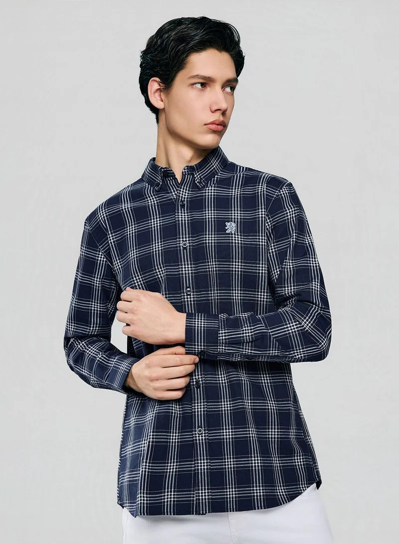 Giordano Men’s Cotton Slim Oxford Shirt with Embroidery
