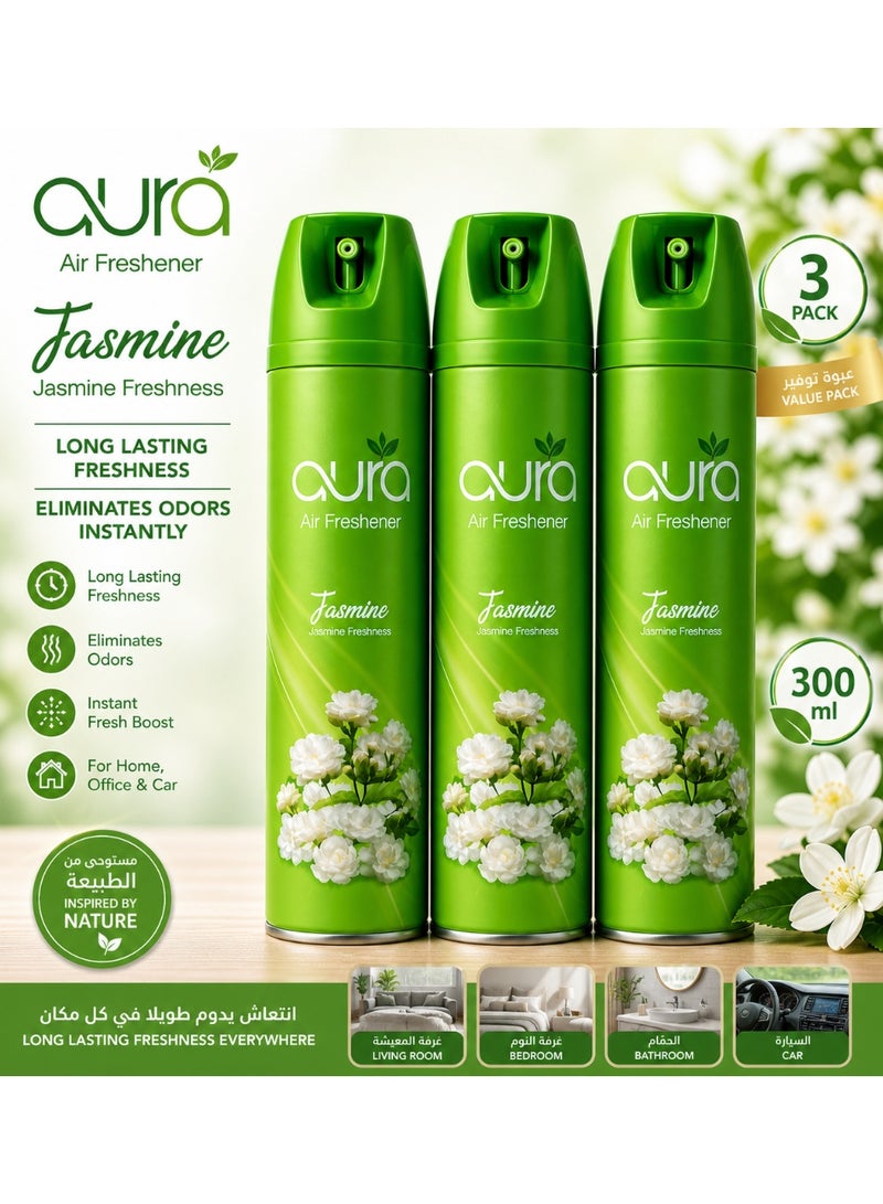AURA Jasmine Air Freshener Spray (Set of 3) – Long Lasting Fragrance, Eliminates Odors Instantly, Perfect for Home, Office & Car (300ml Each) - Image 1