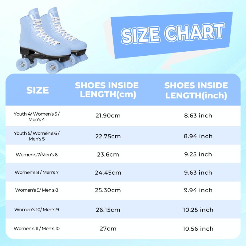 Nattork Roller Skates for Women Outdoor Indoor Four-Wheel Fun Fashionable Roller Skates for Men Girls Boys Blue - Image 5