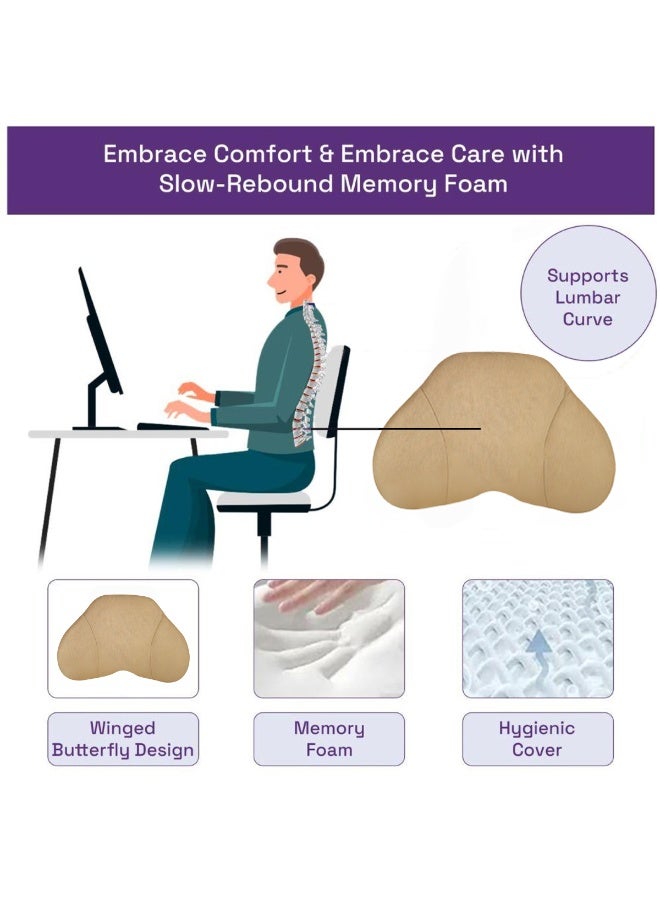 3XR Beige 46x31cm Memory Foam Lumbar Support Pillow/Back Cushion. Contoured Ergonomic Design for Office Chair, Car Seat & Home Use. Supports Spine, Relieves Lower Back Pain. Easy-Care Washable Cover for Posture Correction. - Image 5