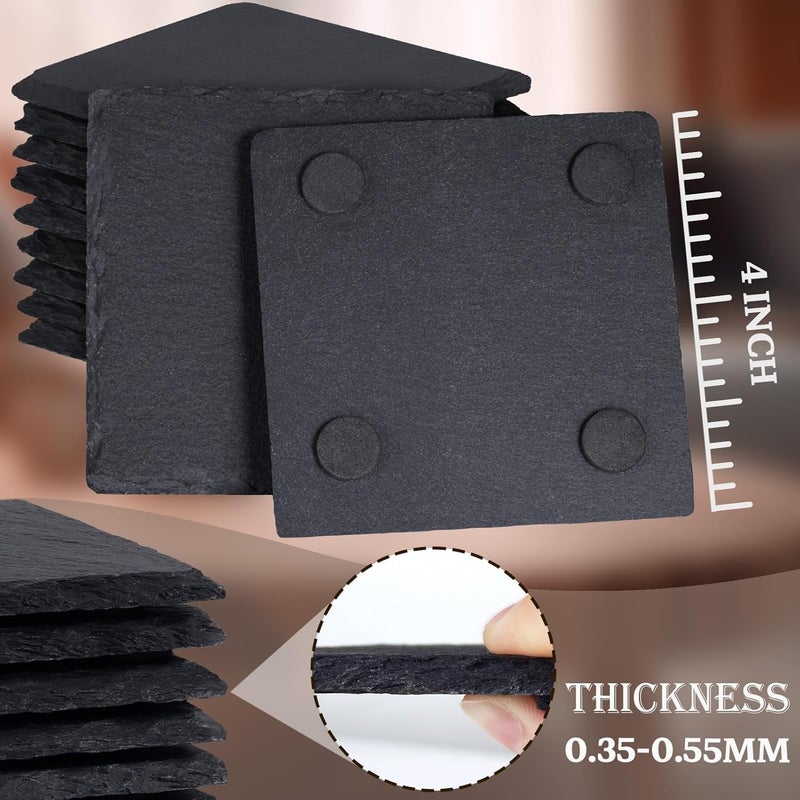 GOH DODD 13 Pieces Slate Drink Coasters, 4 Inch Black Coasters Stone Coaster Set, Laser Engraving Blanks with Anti-Scratch Bottom for Home Office Bar Outdoor Housewarming Gifts Wedding Party, Round - Image 3