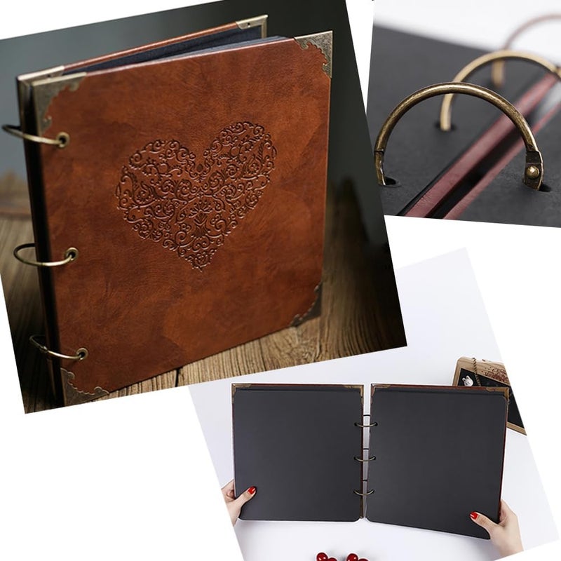 ADVcer Photo Album or DIY Scrapbook (10x10 inch 50 Pages Double Sided), Vintage Leather Cover Three-Ring Binder Picture Booth Albums with 9 Colors 408pcs Self Adhesive Photos Corners for Memory Keep - Image 2