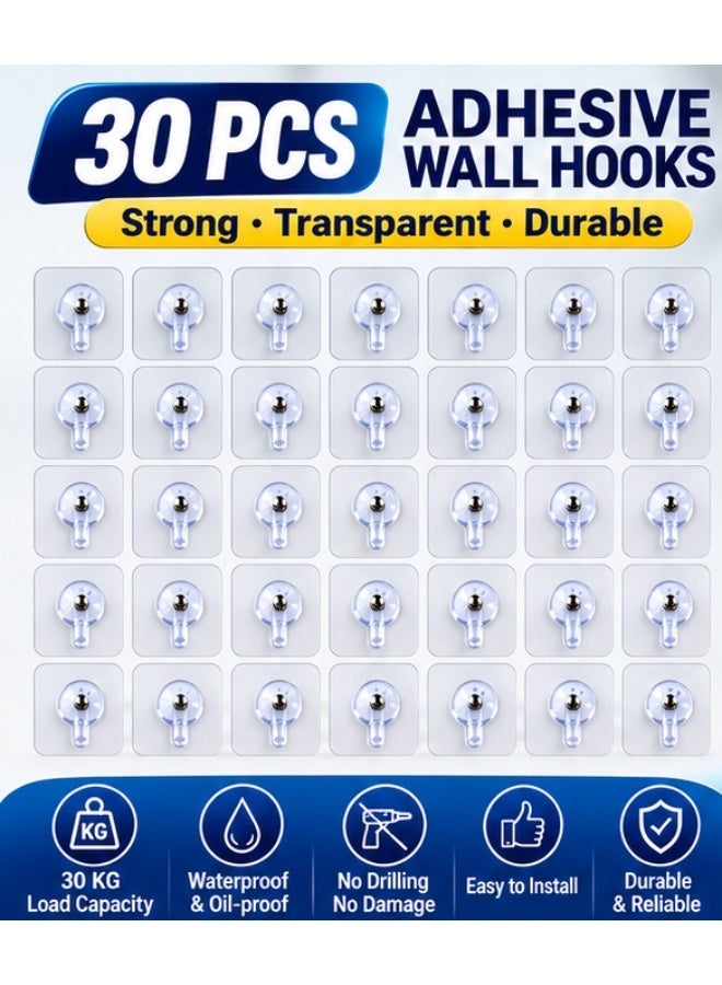 30-Piece Transparent Adhesive Wall Hooks Set – Strong Self-Stick Magic Hooks Without Drilling for Clothes, Keys & Home Organization in Kitchen, Bathroom and Bedroom - Image 1