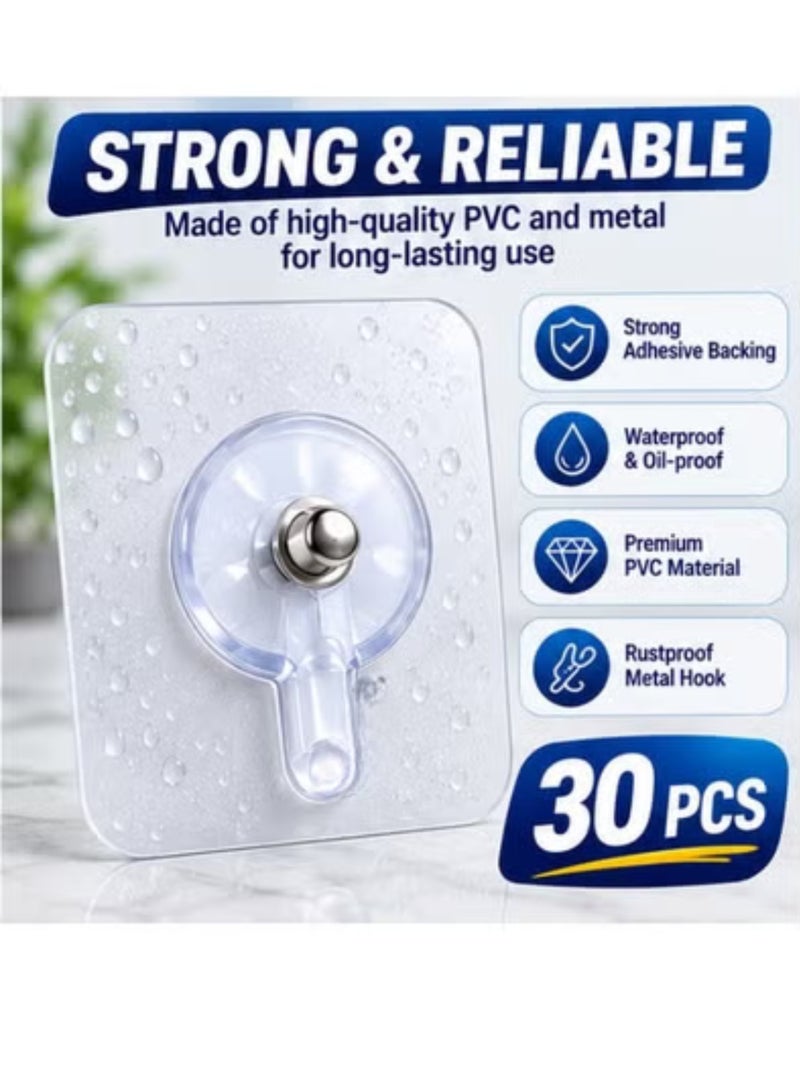 30-Piece Transparent Adhesive Wall Hooks Set – Strong Self-Stick Magic Hooks Without Drilling for Clothes, Keys & Home Organization in Kitchen, Bathroom and Bedroom - Image 3