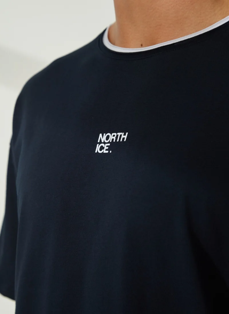 North Ice Crew Neck Plain Navy Blue Men's T-Shirt NI230011