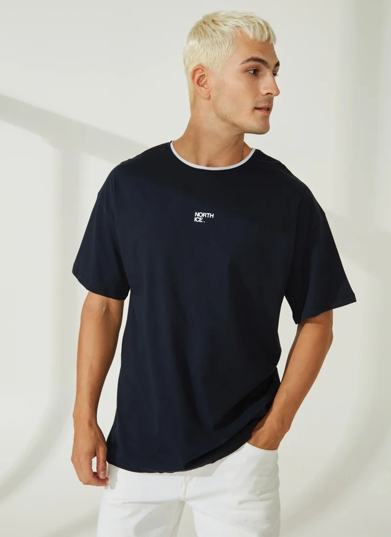North Ice Crew Neck Plain Navy Blue Men's T-Shirt NI230011