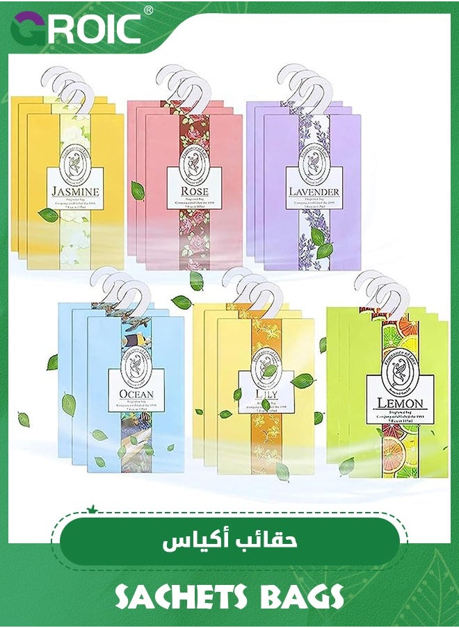 GROIC - 18Pcs Natural Scented Sachets Bags,Closet Air Freshener,Deodorizing Aroma Sachet, Flower Scented Sachets Bags for Drawer and Closet, Fresh Scents Freshener with Hanger,Home Fragrance Sachet - Image 1
