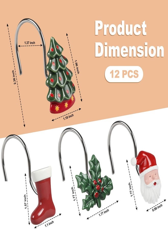 BBV Shower Curtain Hooks Rings for Chirstmas, 12 Pcs Stainless Steel Glide Shower Hooks for Bathroom Shower Rods Curtains - Image 5