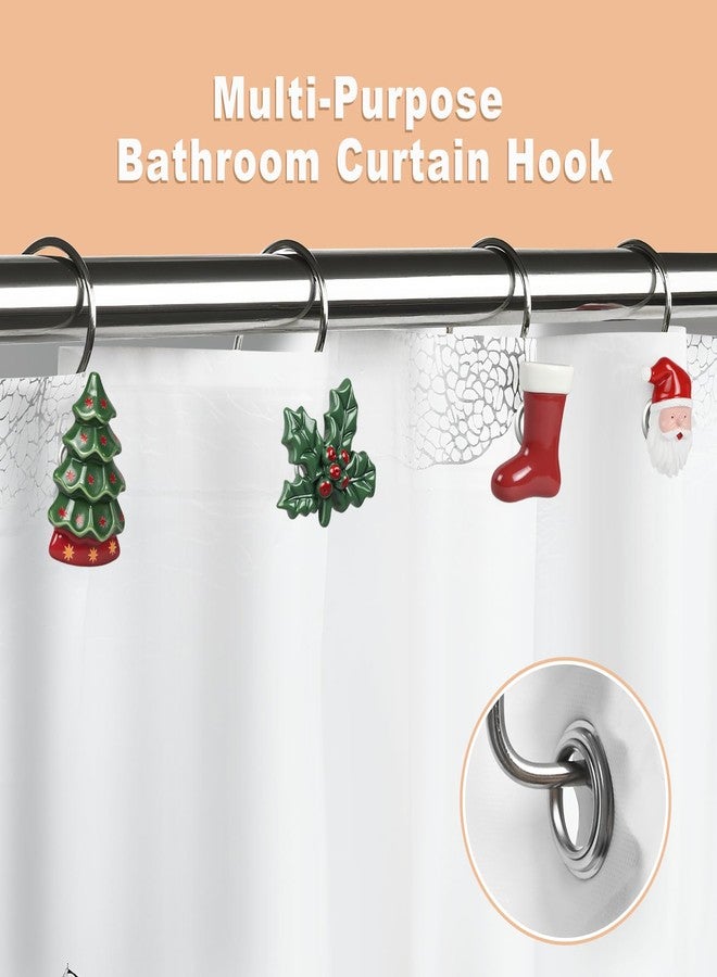 BBV Shower Curtain Hooks Rings for Chirstmas, 12 Pcs Stainless Steel Glide Shower Hooks for Bathroom Shower Rods Curtains - Image 3