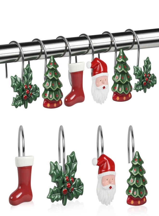 BBV Shower Curtain Hooks Rings for Chirstmas, 12 Pcs Stainless Steel Glide Shower Hooks for Bathroom Shower Rods Curtains - Image 1