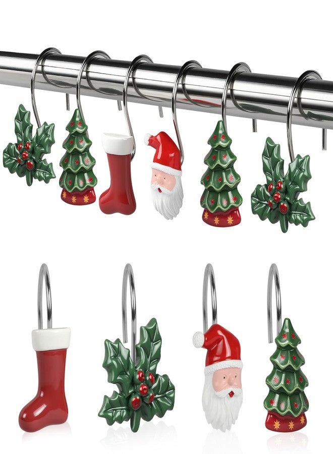 BBV Shower Curtain Hooks Rings for Chirstmas, 12 Pcs Stainless Steel Glide Shower Hooks for Bathroom Shower Rods Curtains - Image 2