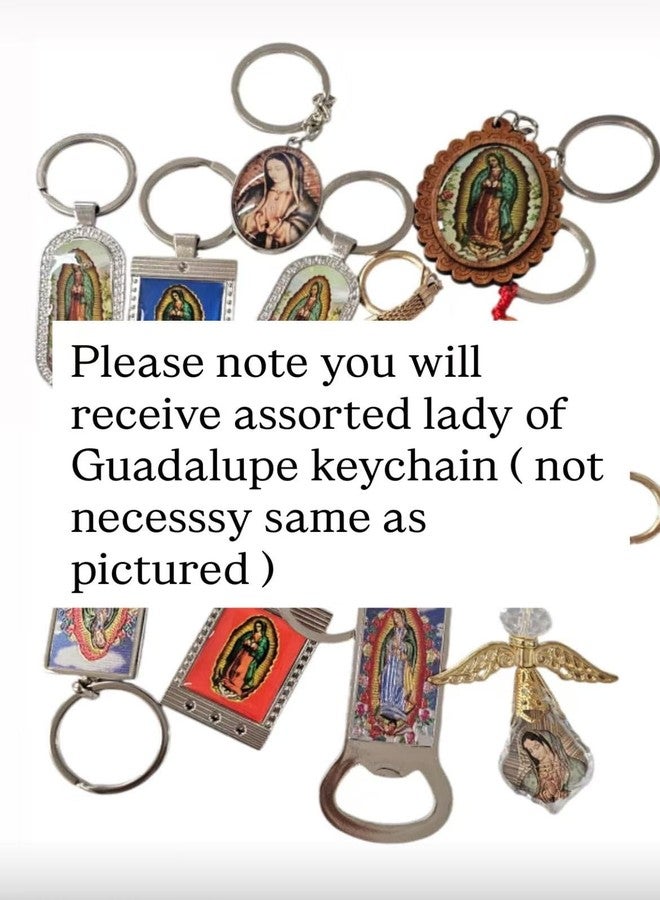 سي إل جيفت مجموعة من 12 سلسلة مفاتيح لسيدة غوادالوبي مع حقيبة من الأورجانزا / هدية للحفلات / هدية معمودية / سلسلة مفاتيح دينية كاثوليكية - Image 3