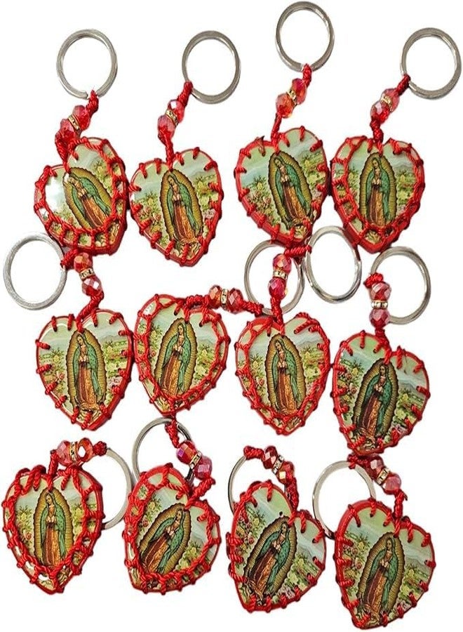 سي إل جيفت مجموعة من 12 سلسلة مفاتيح لسيدة غوادالوبي مع حقيبة من الأورجانزا / هدية للحفلات / هدية معمودية / سلسلة مفاتيح دينية كاثوليكية - Image 4