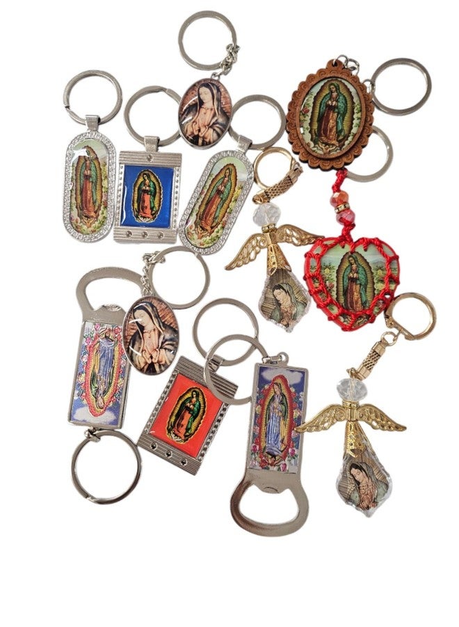 سي إل جيفت مجموعة من 12 سلسلة مفاتيح لسيدة غوادالوبي مع حقيبة من الأورجانزا / هدية للحفلات / هدية معمودية / سلسلة مفاتيح دينية كاثوليكية - Image 2