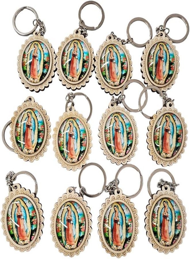 سي إل جيفت مجموعة من 12 سلسلة مفاتيح لسيدة غوادالوبي مع حقيبة من الأورجانزا / هدية للحفلات / هدية معمودية / سلسلة مفاتيح دينية كاثوليكية - Image 5