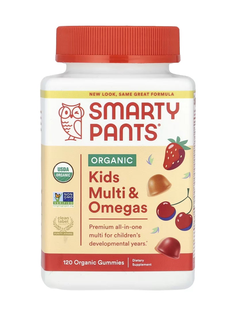 SmartyPants Organic Kids Multi & Omegas Gummies Mixed Berry and Cherry 120 Organic Gummies - Image 1