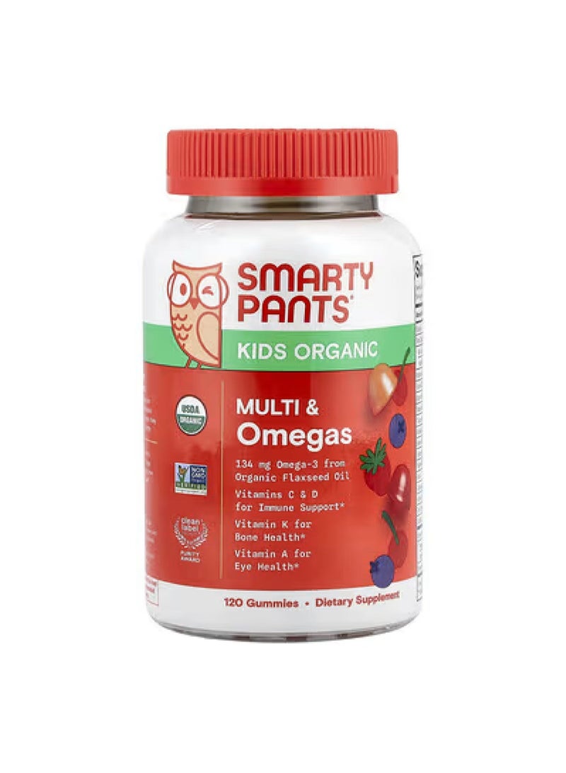 SmartyPants Organic Kids Multi & Omegas Gummies Mixed Berry and Cherry 120 Organic Gummies - Image 2