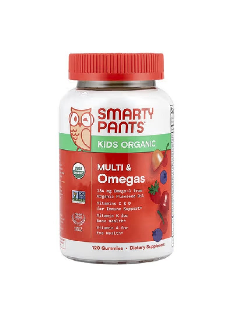 SmartyPants Organic Kids Multi & Omegas Gummies Mixed Berry and Cherry 120 Organic Gummies - Image 1