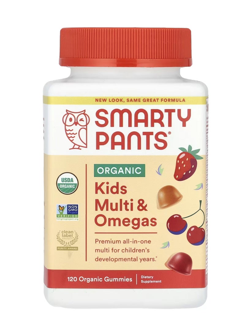 SmartyPants Organic Kids Multi & Omegas Gummies Mixed Berry and Cherry 120 Organic Gummies - Image 2