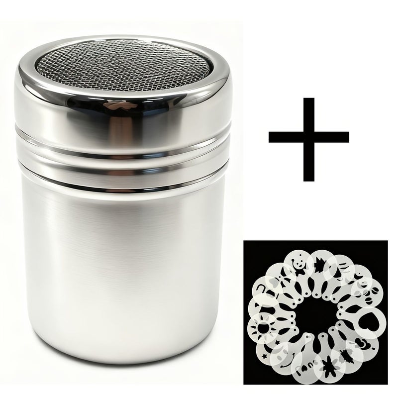 Stainless Steel Chocolate Shaker Coffee Sifter With 16 Stencils - Image 3