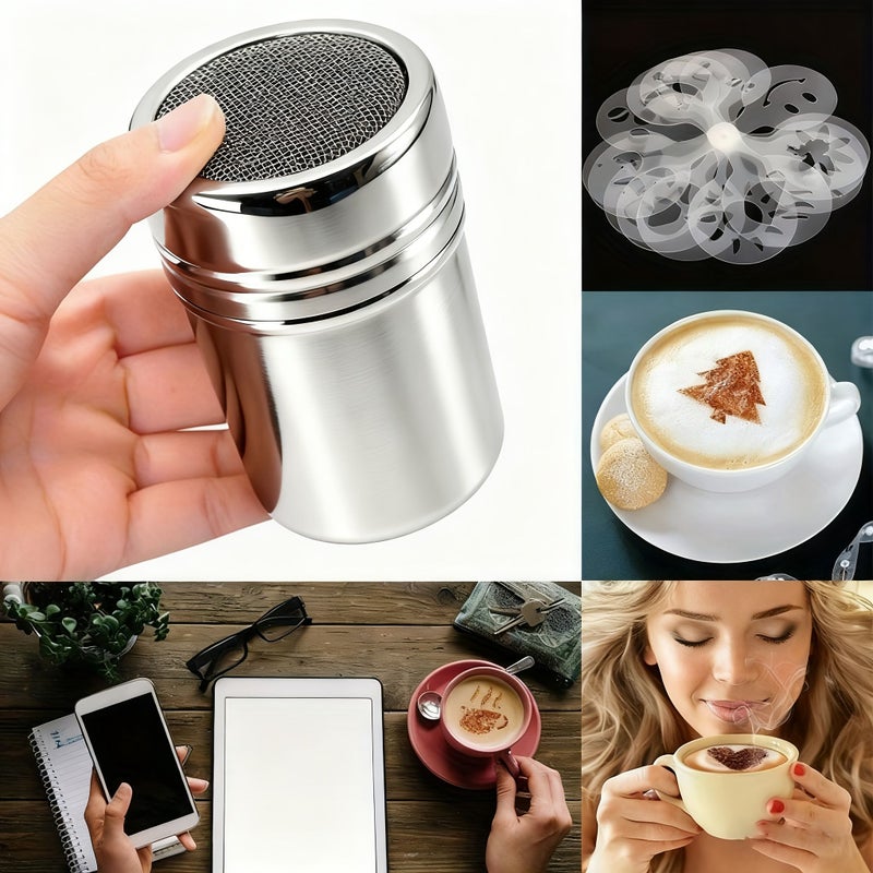 Stainless Steel Chocolate Shaker Coffee Sifter With 16 Stencils - Image 5