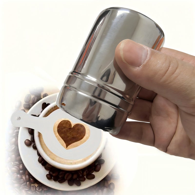 Stainless Steel Chocolate Shaker Coffee Sifter With 16 Stencils - Image 1