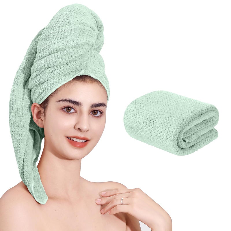 Laojbaba Microfiber Hair Towel Quick Dry Hair Towel Hair Drying Towels Suitable for All Kinds of Hair Ultra Absorbent Long and Thick Hair 24X48inch Green 1pcs