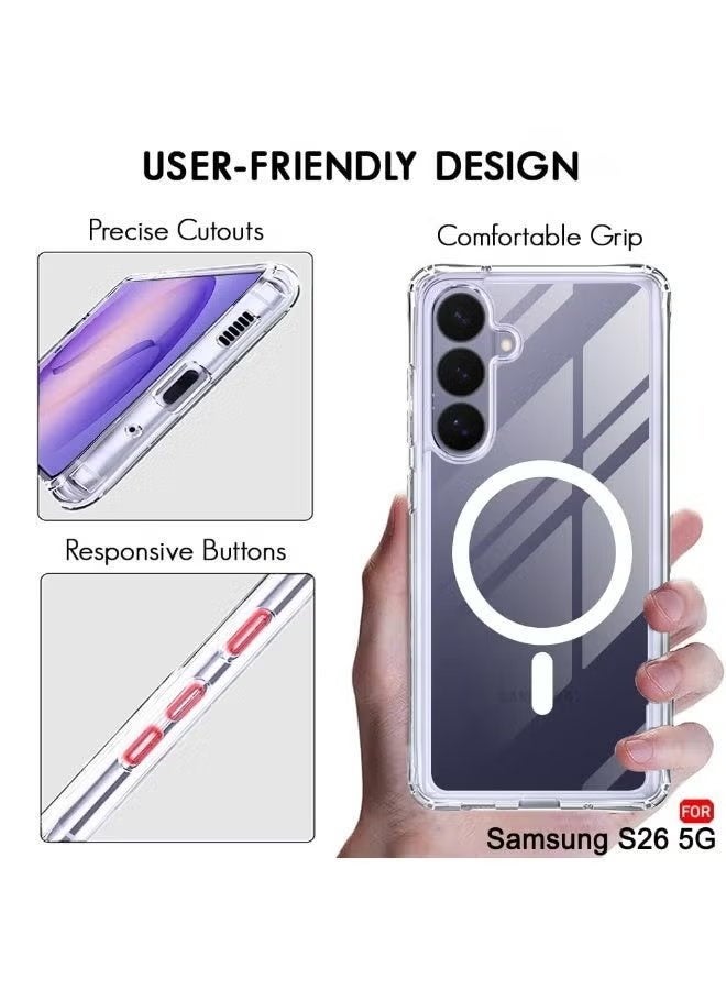 ELTRAZONE Samsung Galaxy S26 Case Clear Magnetic Cover, MagSafe Compatible Drop Protection, Yellowing Resistant Transparent Back, Slim Shockproof Protective Case for Samsung Galaxy S26 6.3 Inch - Image 4