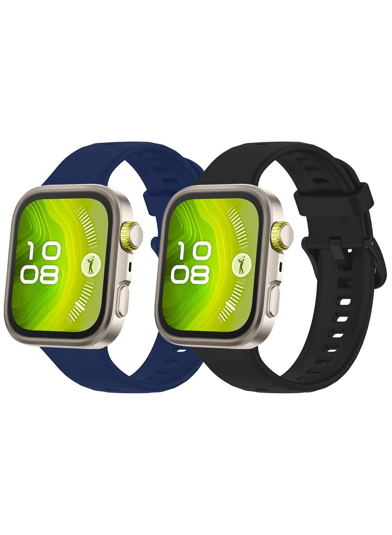 2Packs Wristband for Huawei Watch Fit 3/Fit 4/Fit 4 Pro Bands, Silicone Bracelet Quick Release Arm Band, Replacement Smartwatch Band Quick Release Sport Straps - Black Blue - Image 3