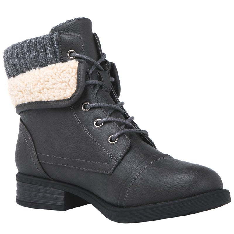 GLOBALWIN Women's Combat Boots Dressy Lace Up Grey Ankle Boots For Women Low Heel Size 7.5M - Image 3