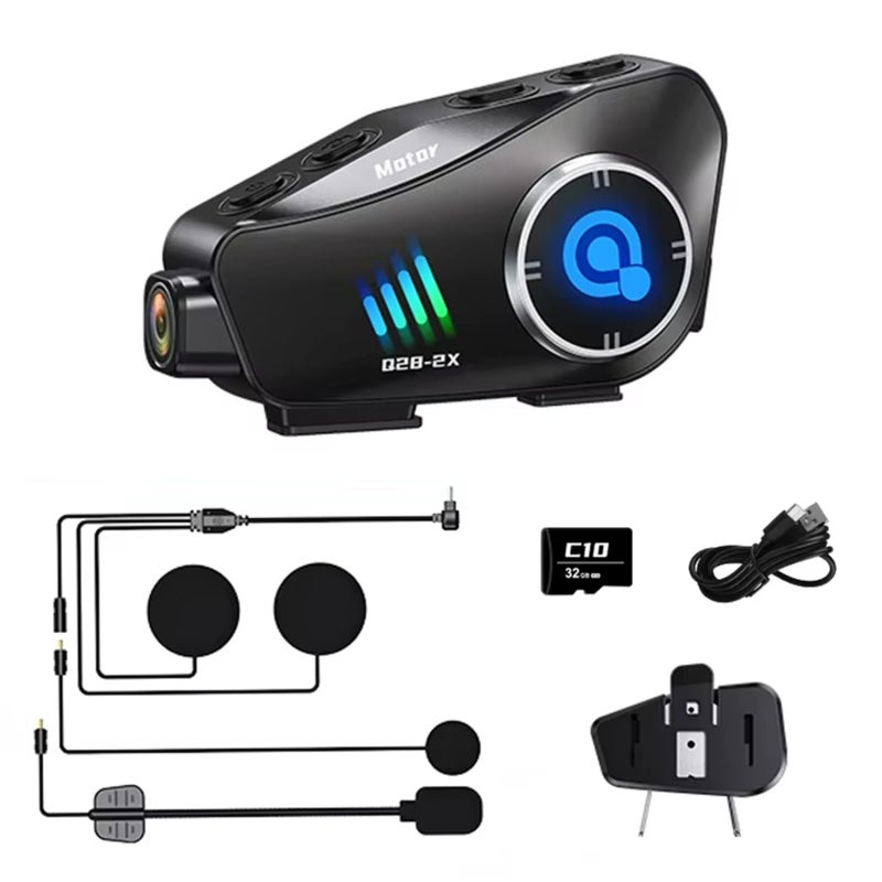 Helmet Camera Headphones - IP66 Waterproof 1080P 120° Wide-Angle Bluetooth Headphones With 32GB Card, 360° Rotation 1500mAh Battery for Outdoor Cycling Commuting - Image 1