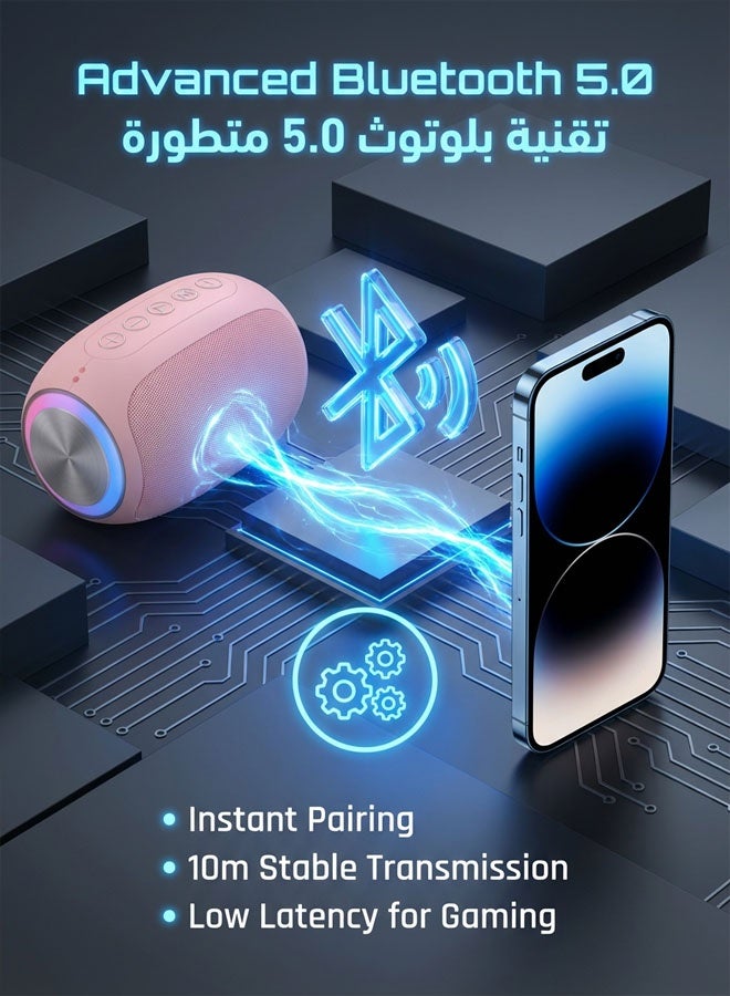 Portable Wireless Bluetooth Speaker 5.0 Mini Bass Subwoofer with Colorful RGB LED Light 360° Stereo Sound Outdoor Music Player Support TF Card USB AUX for Phone PC Gift - Image 5