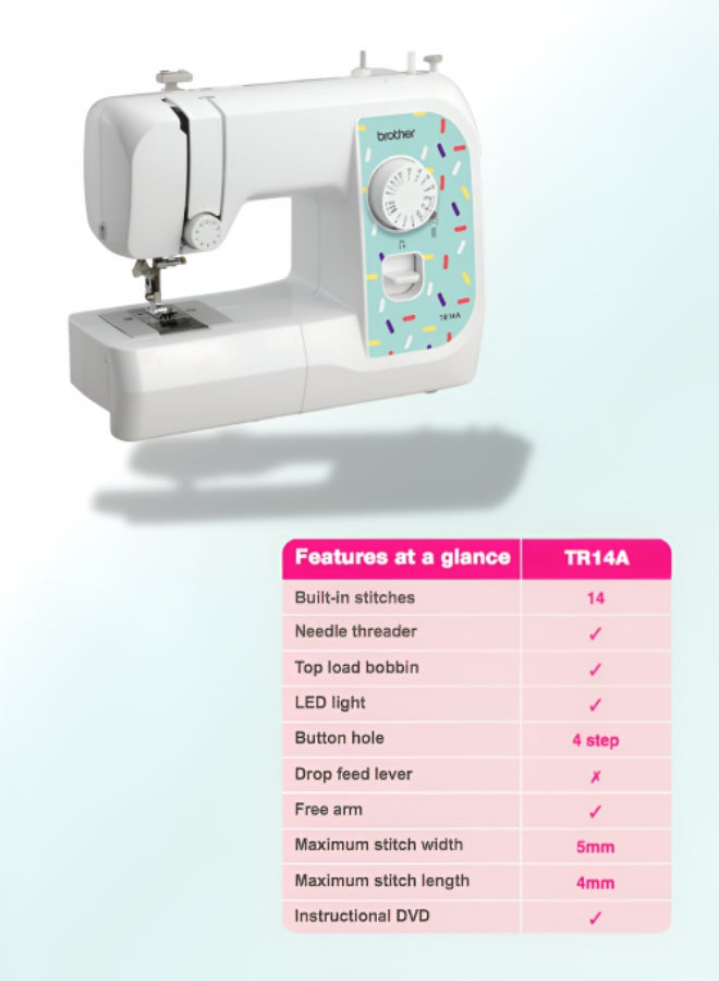 brother TR14A Portable Free Arm Electrical Sewing Machine Featuring 14 built-in stitches and 4-step buttonhole | Brother Sewing Machine with Top-Load Bobbin and LED Sewing Light | Built-in Needle Threader and Instructional DVD Easy to Use for Beginners and  Home Sewing | White color | Made in Vietnam TR14A White - Image 5