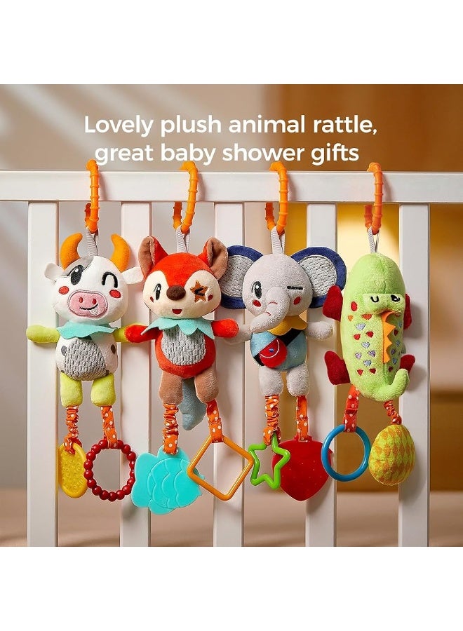 TUMAMA TUMAMA 4 Pack Baby Toys for 0 3 6 9 12 Months, Hanging Crib Toys for Newborn Infant Development, Car Seat Stroller Soft Plush Rattles Toy for Babies  - Image 2