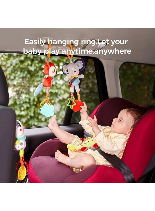 TUMAMA TUMAMA 4 Pack Baby Toys for 0 3 6 9 12 Months, Hanging Crib Toys for Newborn Infant Development, Car Seat Stroller Soft Plush Rattles Toy for Babies  - Image 3