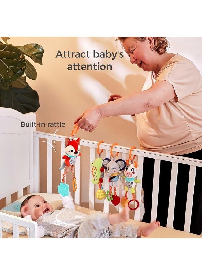 TUMAMA TUMAMA 4 Pack Baby Toys for 0 3 6 9 12 Months, Hanging Crib Toys for Newborn Infant Development, Car Seat Stroller Soft Plush Rattles Toy for Babies  - Image 1