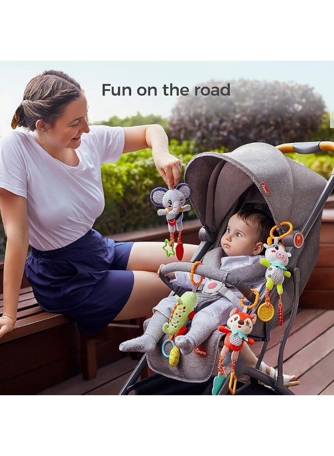 TUMAMA TUMAMA 4 Pack Baby Toys for 0 3 6 9 12 Months, Hanging Crib Toys for Newborn Infant Development, Car Seat Stroller Soft Plush Rattles Toy for Babies  - Image 5