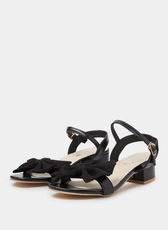 Take Two  Black Ankle Strap Bow Block Heel Sandals for Women | Best Price UAE