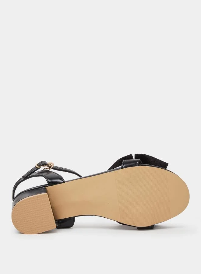 Take Two  Black Ankle Strap Bow Block Heel Sandals for Women | Best Price UAE