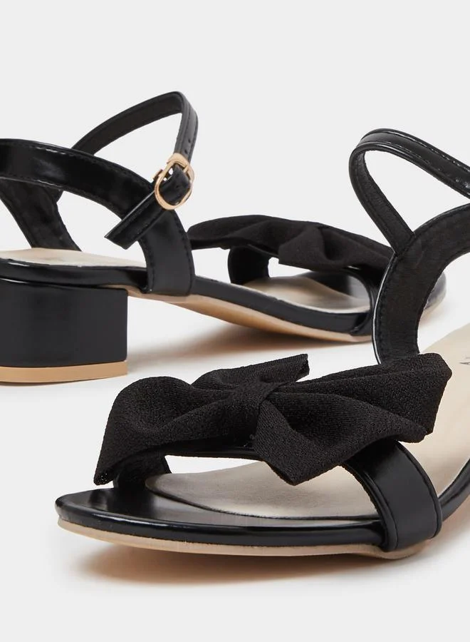 Take Two  Black Ankle Strap Bow Block Heel Sandals for Women | Best Price UAE