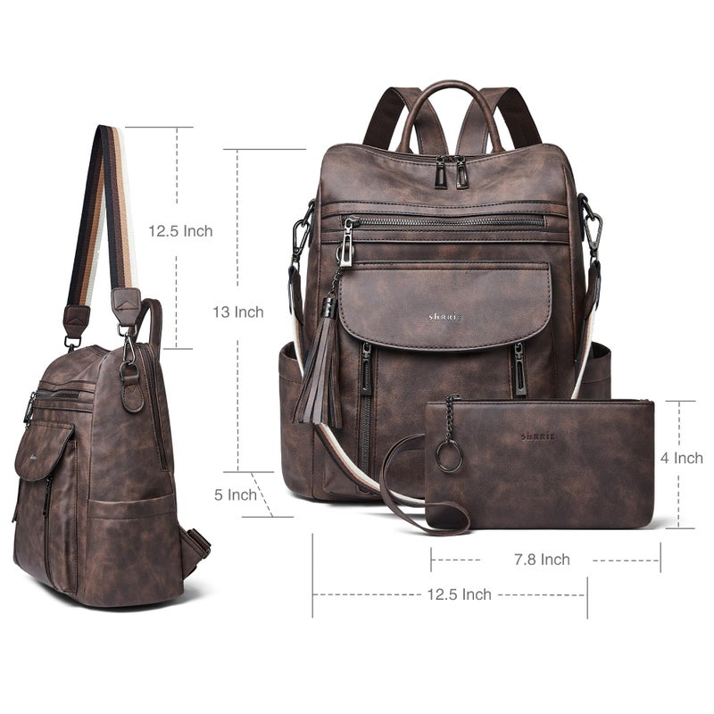 Shrrie Backpack Purse for Women Fashion Leather Backpack Purse Designer Travel Backpack Convertible Shoulder Bag with Wristlet - Image 3