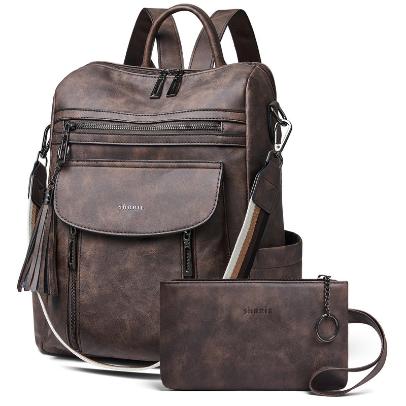 Shrrie Backpack Purse for Women Fashion Leather Backpack Purse Designer Travel Backpack Convertible Shoulder Bag with Wristlet - Image 1
