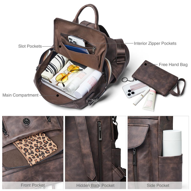 Shrrie Backpack Purse for Women Fashion Leather Backpack Purse Designer Travel Backpack Convertible Shoulder Bag with Wristlet - Image 5