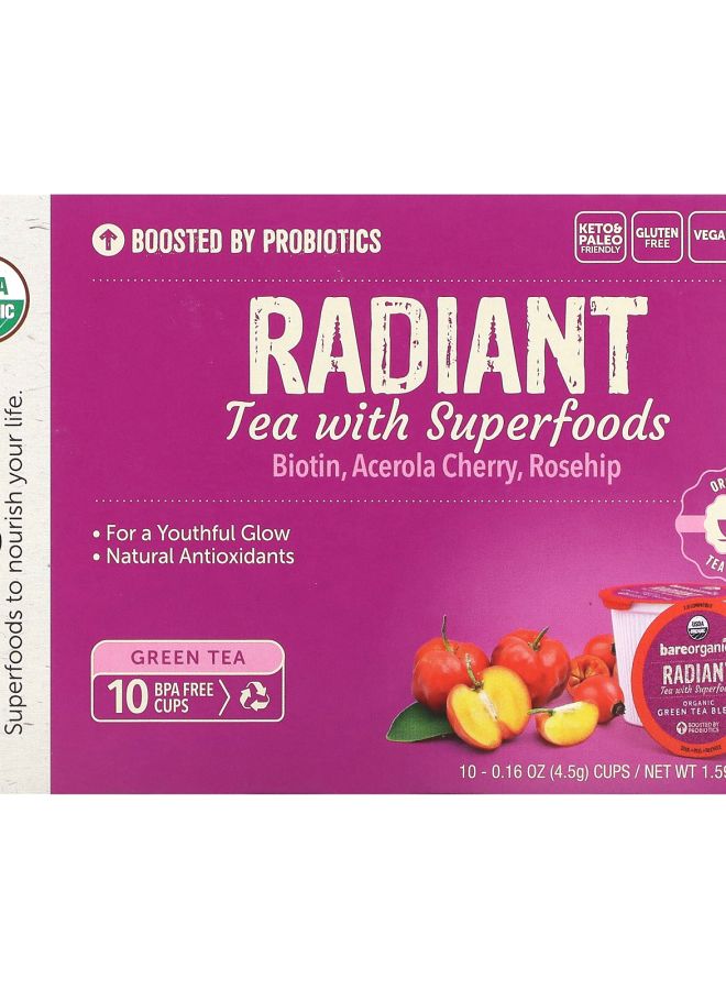 Radiant Tea with Superfoods Green Tea 10 Cups 0.16 oz (4.5 g) Each