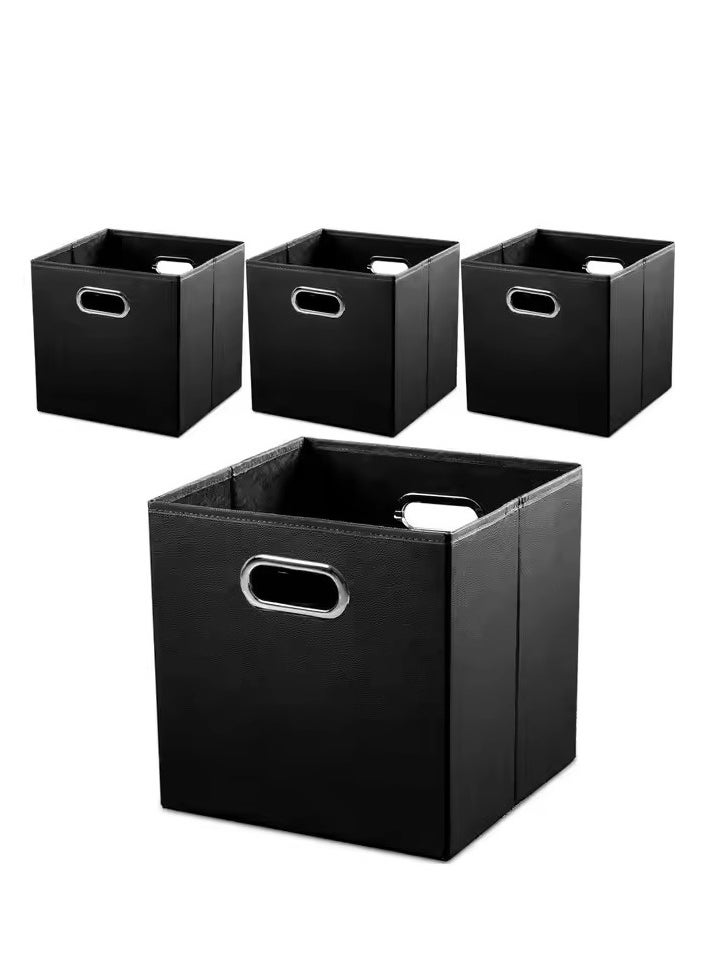 DUNISO 4 Pcs Clothing storage box, square non woven fabric storage basket, wardrobe organizer, foldable and detachable, suitable for toys, books, clothing and miscellaneous items, 30 * 30* 15cm, black  - Image 2