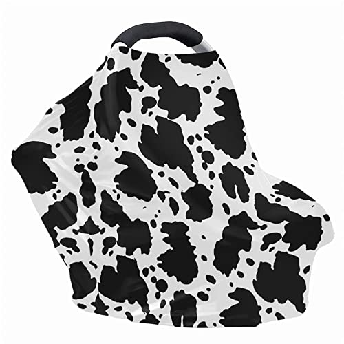 ZFRXIGN Cow Print Car Seat Cover for Baby Girls Boys Carrier Stretchy Carseat Cover Multiuse Nursing Covers Black and WhiteShopping CartHigh ChairStroller Covers Animal Striped Western - Image 3