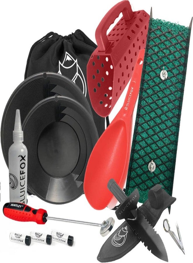 Sluice Fox Beach Gold Digger Set - Gold Pan Kit, Serrated Digger, Pocket Sluice, 35lb Black Sand Magnet, 9" Vanishing Riffle Gold Pan, Sand Sifter Scoop, Snifter Bottle & Vials - Image 2