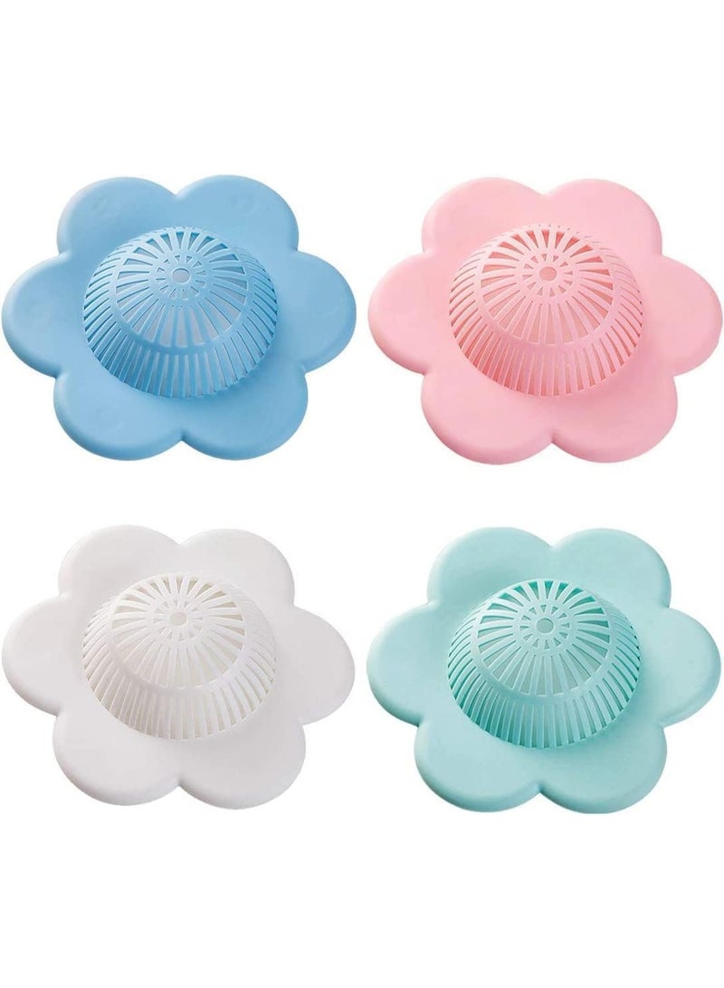 Shower Drain Hair Catcher, Bathtub and Shower Drain Protectors, Silicone Hair Clog Stopper, Flower Shape Design, Non Slip and Durable, Suitable for Bathroom Bathtub and Kitchen, 4 Pack - Image 1